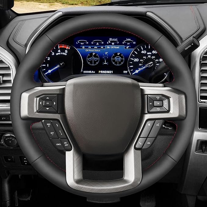 MEWANT Hand Stitch Steering Wheel Cover for Ford F150 F250 F350 Expedition 2018-2021 Ford F150 Truck Steering Wheel Wrap