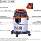 BLACK+DECKER Shop Vacuum Wet and Dry, 5 Gallon 3-in-1 Stainless Steel Shop Vac with Accessories, 4 HP Vacuum Cleaner, for Wor