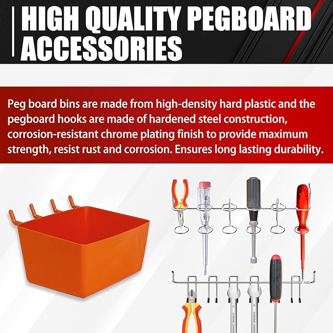 C&T 278 Piece Pegboard Hooks Assortment Kit, Pegboard Accessories Organizer Set with Bins, 1/8 and 1/4 in pegboard Hooks, for