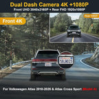Fitcamx Front 4K+Rear 1080P Dash Cam Adapts for Volkswagen Atlas 2018-2026 (Model A/Narrow Rear End) & Atlas Cross Sport 2020