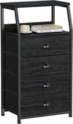 Furnulem Tall 4 Drawers Dresser, Vertical Storage Tower Black Dresser for Bedroom, Hallway, Entryway, Nursery, Closet Organiz