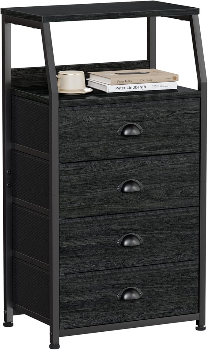 Furnulem Tall 4 Drawers Dresser, Vertical Storage Tower Black Dresser for Bedroom, Hallway, Entryway, Nursery, Closet Organiz
