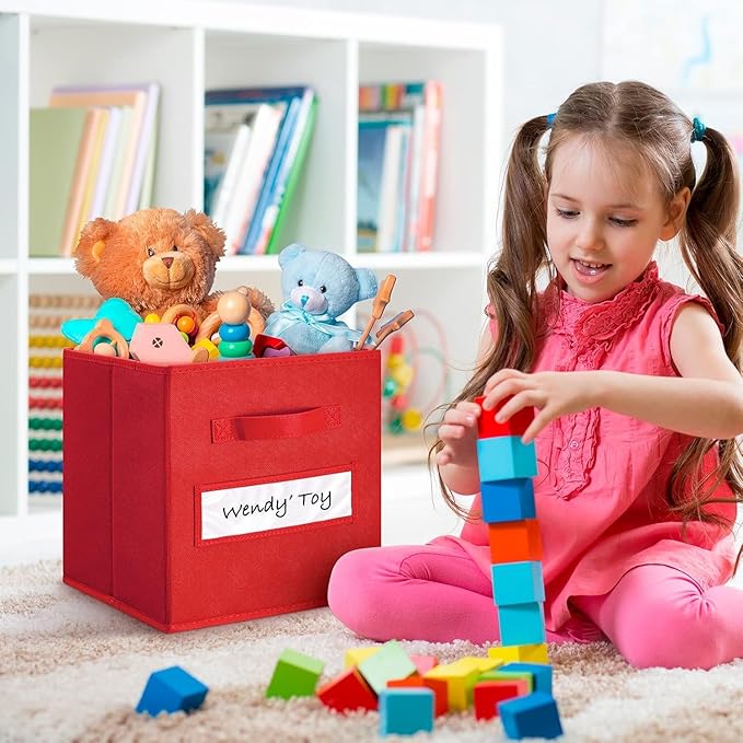 artsdi 13x13x13 storage cube bins(Set of 10) Fabric storage cubes with 10 Labels Window Cards & a Pen, storage cubes 13x13, C
