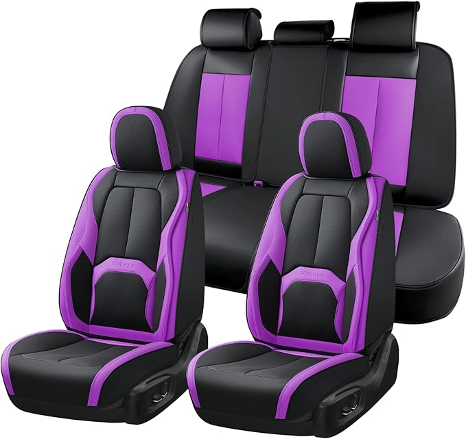Coverado Car Seat Covers Full Set, Waterproof Nappa Leather Seat Covers for Car, Car Seat Protector with Lumbar Support, Auto