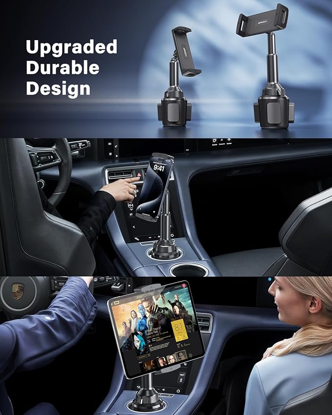 APPS2Car Tablet Holder for Car, Cup Holder Tablet Mount for Truck, Height Adjustable iPad Car Holder with 9.9" Wide Clamp for 4.7-13" iPad Pro Air Mini, Galaxy Tab, iPhone, Cell Phone