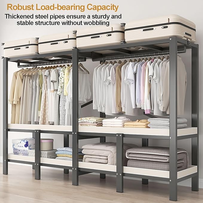 Foldable Portable Wardrobe Closet with Cover, Clothes Storage Closet, Clothing Racks for Hanging, Metal Organizer Rack Shelf 