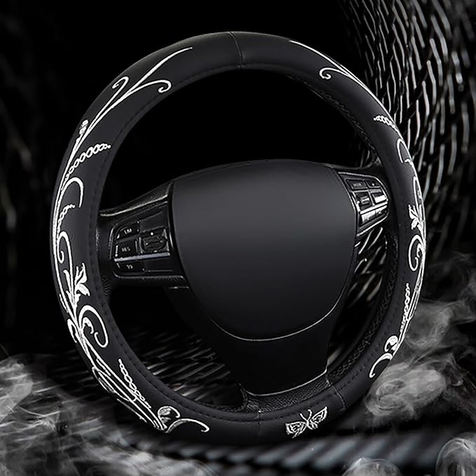 Car Leather Steering Wheel Cover - Panapi Material, Universal 14.5-15 Inch Leather Anti-Slip Breathable Auto Steering Wheel C