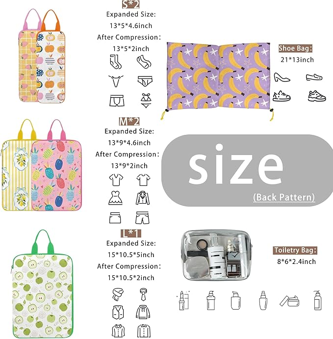 7 Pcs Compression Packing Cubes for Travel Luggage, Lightweight Suitcase Organizer Bags Set, Compression Packaging Cube for T