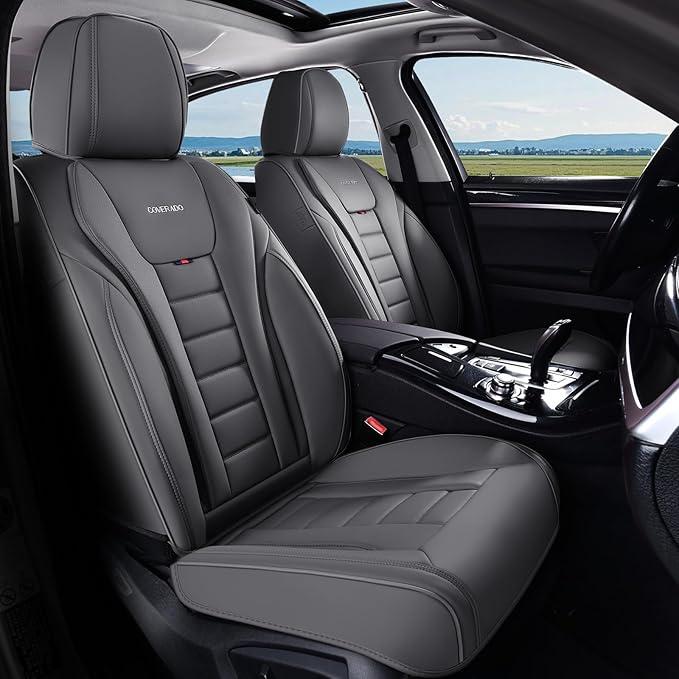 Coverado Car Seat Covers Full Set, Seat Covers for Cars, Front Seat Covers and Back Seat Cover Waterproof Leather Automotive 