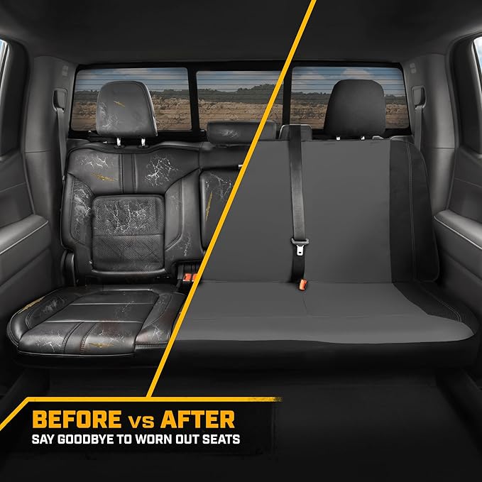 CAT PU Leather Rear Bench Seat Cover – Gray, 60/40 Split Fit for Cars, Trucks, SUVs – Waterproof, Scratch-Resistant, Semi-Uni