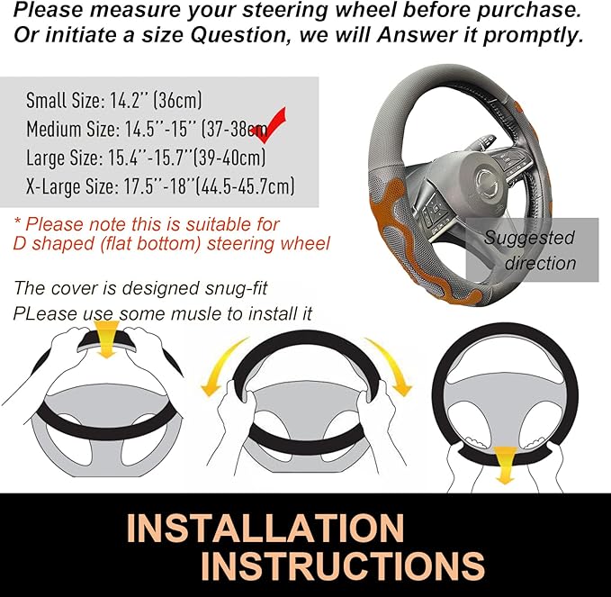 PINCTROT D Shaped Comfy Grip Steering Wheel Cover, Anti-Slip Design, Flat Bottom 14.5-15 Inch(Silicone Brown)