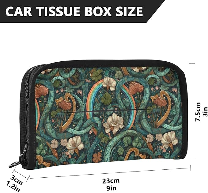 Car Tissue Holder Car Visor Organizer Tissue Box Holder for Car Sun Visor Organizer with Car Vehicle Accessories Essentials Interior for Women Men Teal Vines Flowers Rainbow St.Patrick