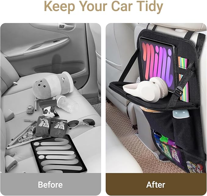 4-Pack Black Car Backseat Organizer, 10 Storage Pockets and Tablet Holder, Back Seat Organizer for Kids, family Road Trip Essentials, Travel Accessories