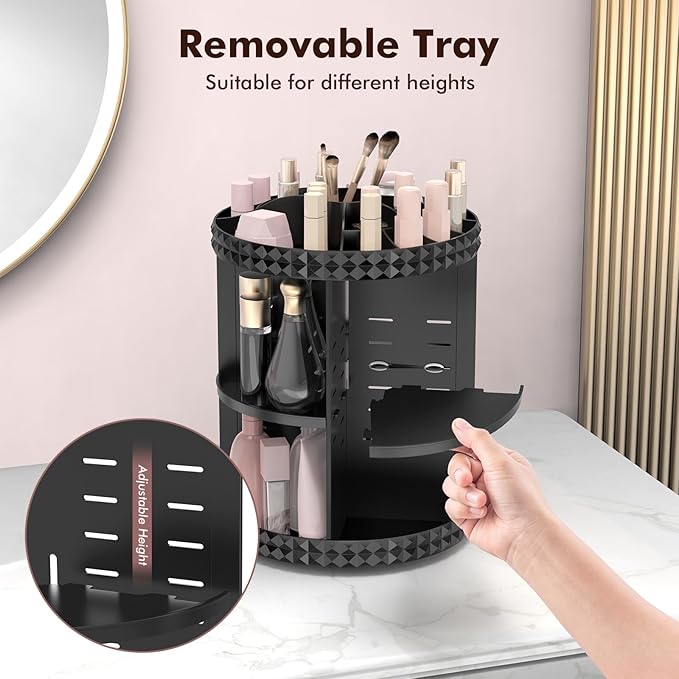 Rotating Makeup Organizer, 360° Spinning Skincare Organizers, Adjustable Layer Cosmetic Storage Lazy Susan Makeup Organizers 