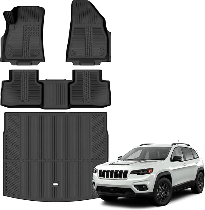 Auxko All Weather Floor Mats Cargo Mat for 2026 Jeep Cherokee Hybrid TPE Liners All Season Accessories Guard Odorless Anti-Slip Floor Liners Trunk Tray for 2026 Jeep Cherokee Hybrid