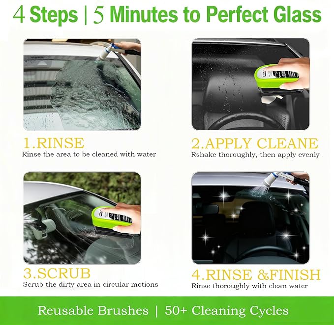 3PCS Clear Vision Windshield Cleaner, Automotive Oil Film Cleaning Brush for Car Windows, Windshield Oil Film Remover for Car