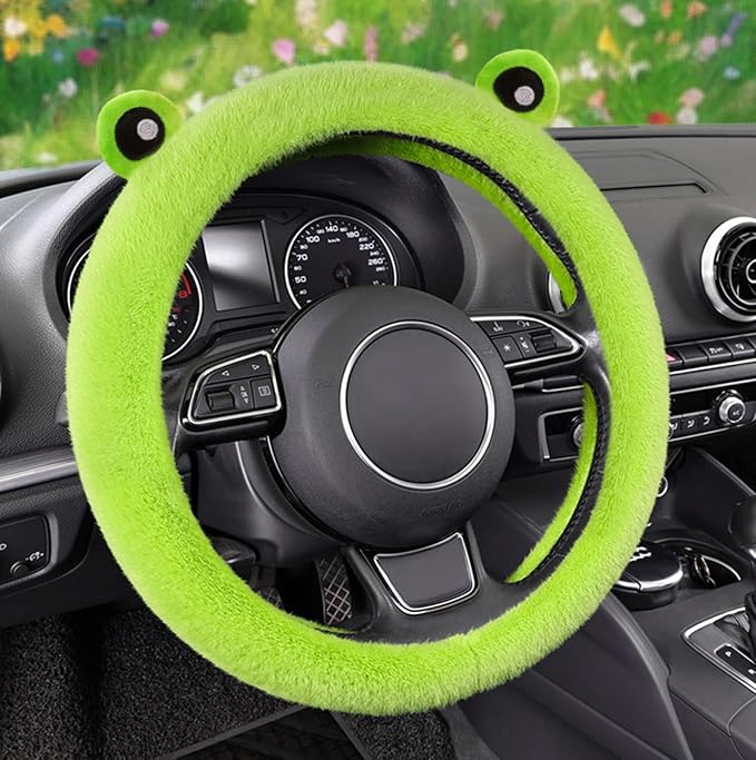 8 Pcs Cute Panda Steering Wheel Cover Set for Women Girl,Anti-Slip Lovely Cartoon Car Wheel Protector Universal 15 Inch Fit for Vehicle, Car, Auto, SUV (Green)