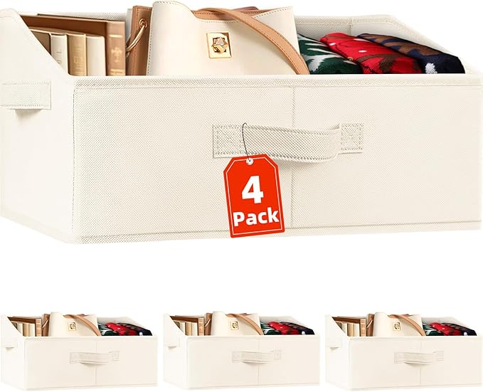 Criusia Closet Organizers Bins 4 Pack - Large Closet Shelf Organizer with Handles - Fabric Trapezoid Home Organization and St