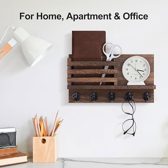 Lwenki Key Holder for Wall – Decorative Wooden Mail Holder and Key Shelf with Mounting Hardware, Installation Guide – Paulown