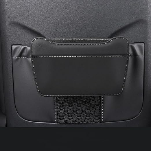 Car Leather Trash Can for Seat Back, Hanging Garbage Bin, Waterproof Foldable Stroage Organizer for Car, Multipurpose Interior Accessories for SUV Truck RV Camping (Black Chair Back Clip)