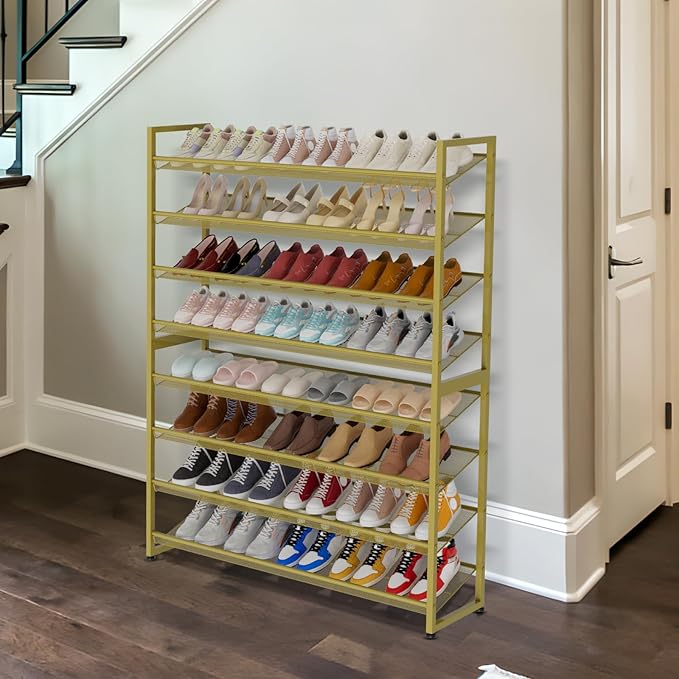 Large Shoe Rack 8 Tier Shoe Organizer, Heavy Duty Metal 4-Tier Stackable Shoe Storage Vertical Shoe Rack for Closet Front Doo
