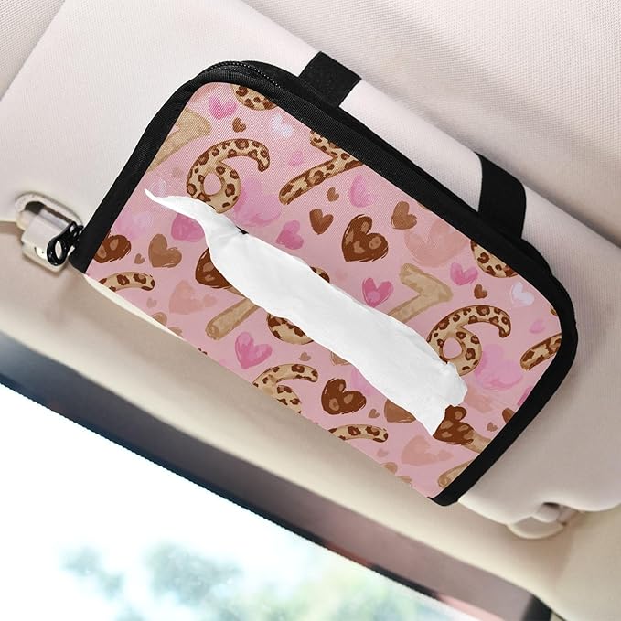 Car Tissue Holder Car Visor Organizer Tissue Box Holder for Car Sun Visor Organizer with Car Vehicle Accessories Essentials Interior for Women Men Six Seven Leopard Hearts Pink