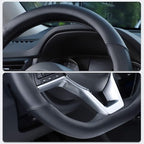 SEG Direct Flat Bottom Steering Wheel Cover, D Shaped Car Wheel Cover 14 1/2-15 in. (37-39 cm), Black Microfiber Leather