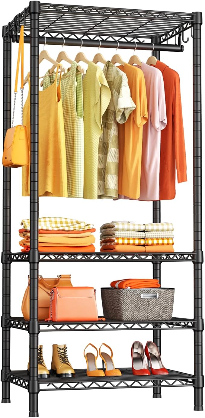 Ulif H4 Mini Portable Closet, 4 Tiers Freestanding Clothing Garment Rack for Small Space, Metal Clothes Wardrobe System for B