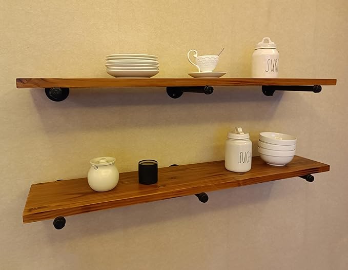 Industrial Pipe Wall Wood Shelves,Real Wooden Shelves 48" in Special Brown Color with 1.2" Extra Thickness, Modern Floating S