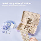 Lolalet Travel Jewelry Case for Women Girls, Travel Jewelry Organizer Box with Mirror & Clear Storage Bag, Small Portable Ear