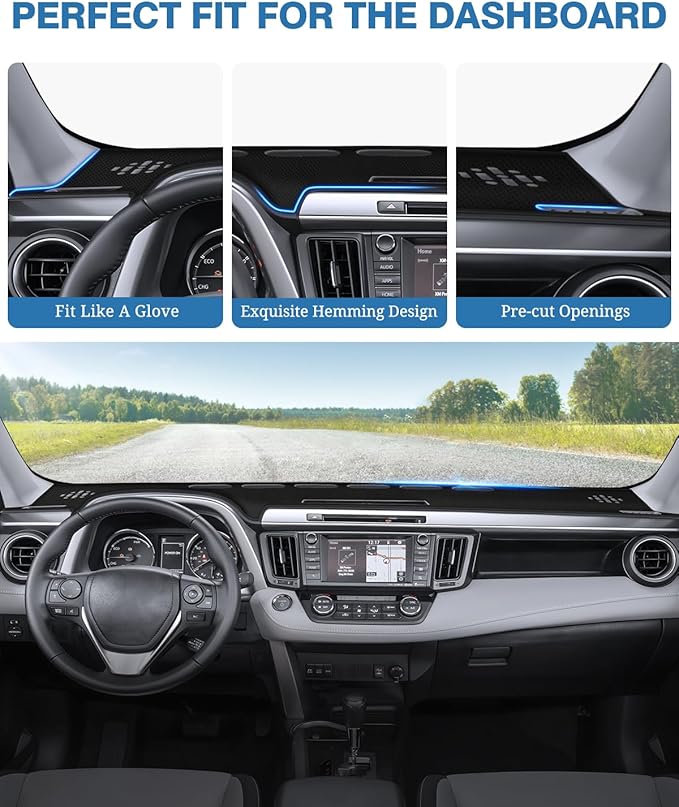 FIILINES Dash Cover for Toyota RAV4 2013-2018, Dashboard Mat Cover RAV4 Accessories Sunshade Nonslip Mesh Protector No Glare
