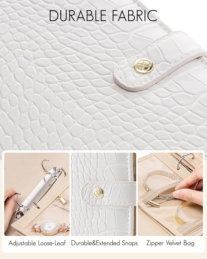 Vlando Travel Jewelry Case,Jewelry Organizers and Storage Jewelry Book Ring Binder with Clear Zipper Velvet Jewelry Pouches B