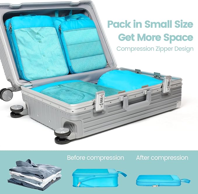 Cambond Compression Packing Cubes for Travel - Lightweight Expandable Travel Bags Luggage Organizers Travel Essentials Compre