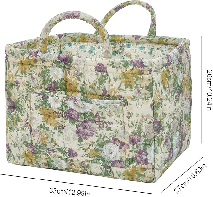 Boho Fabric Storage Basket, Large Capacity Laundry Basket, 12.2'' x 10.23'' x 10.23'' Collapsible Laundry Hamper with Easy Ca
