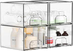 4.4" Tall Small Clear Acrylic Stackable Storage Drawers for Vanity,Under Sink,Bathroom Closet,Medicine Cabinet Organization a