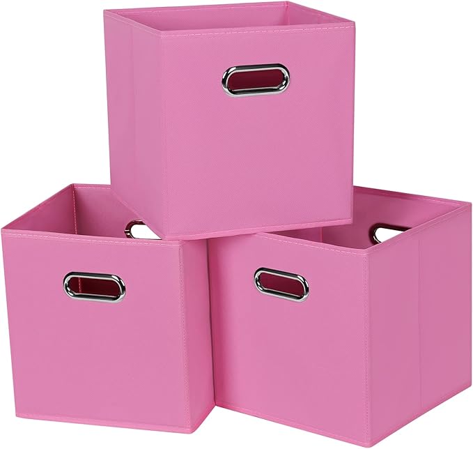 Black Fabric Cubby Storage Bins,13x13x13 Inches ,Cube Organizer Bin Foldable Storage Boxes with Dual Handles Fabric Organizer