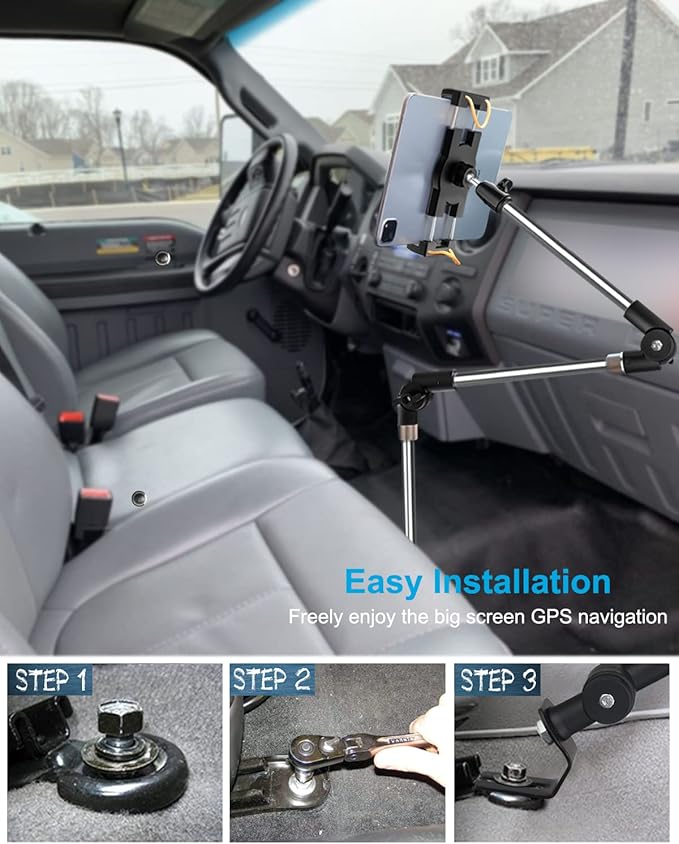 woleyi Car Truck Seat Rail Large Tablet Mount, Car Floor Bolt Tablet Holder Stand with 360° Rotation Foldable Arm for iPad Pro 12.9/Air, Galaxy Tabs, Surface Pro/Go, Kindle Fire and 9.5-14.5" Tablets