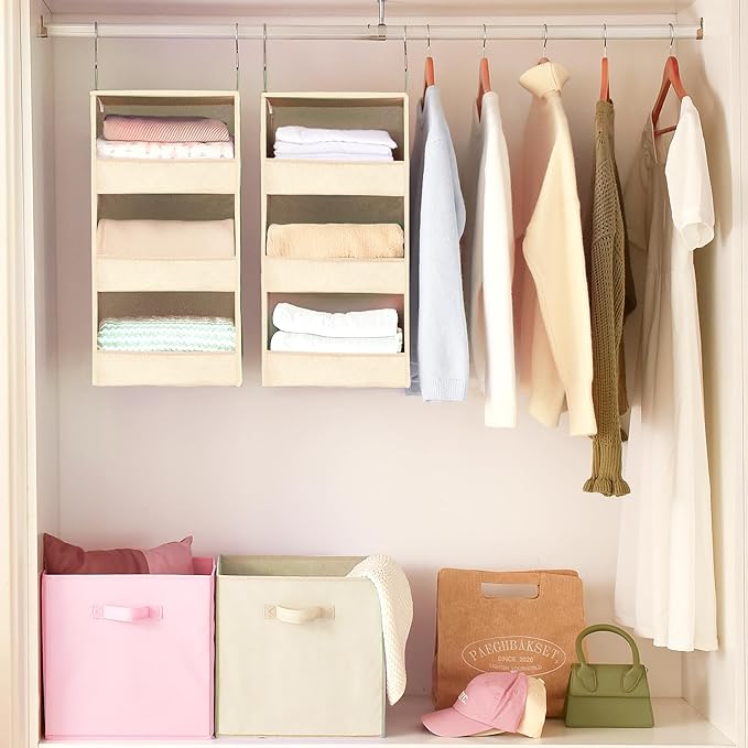 GRANNY SAYS 3 Shelf Hanging Closet Organizers and Storage, Collapsible Closet Storage Organizer with 2 Metal Hooks, Leak-Proo