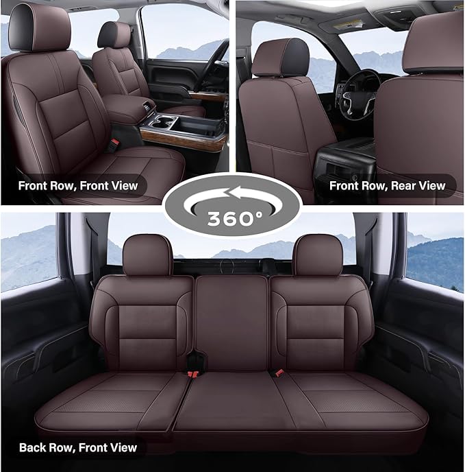 Coverado Silverado Seat Covers Full Set, Faux Leather Car Seat Covers Fit for Chevy Silverado GMC Sierra 2007-2013 & 2019-202