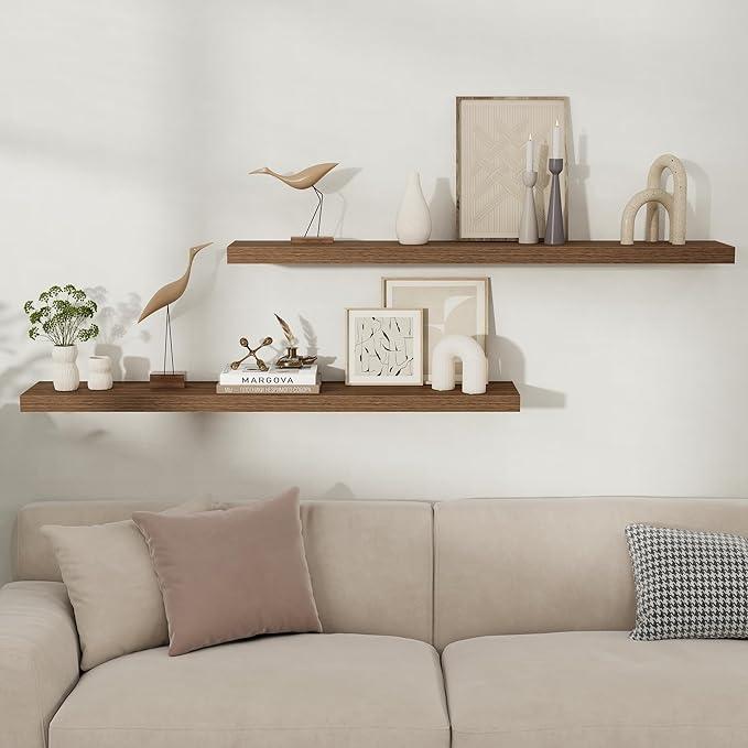 Fun Memories Rustic Wood Floating Shelves for Wall, Space-Saving Wall Mounted Shelves for Bathroom, Bedroom, Living Room and 