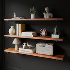 Industrial Pipe Wall Wood Shelves,Real Wooden Shelves 55" in Special Brown Color with 1.2" Extra Thickness, Modern Floating S