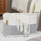 COMFY-HOMI Large Rectangle Laundry Storage Basket | Cotton Rope Woven, Organizing with Handle | Dirty Cloth & Baby Shower Bas