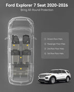 3W Floor Mats Custom Fit for 2020-2023 2024 2025 Ford Explorer 7 Passenger, All Weather TPE Full Set Car Accessories Floor Liner Including 3 Rows Car Mats (Includes Explorer Hybrid)