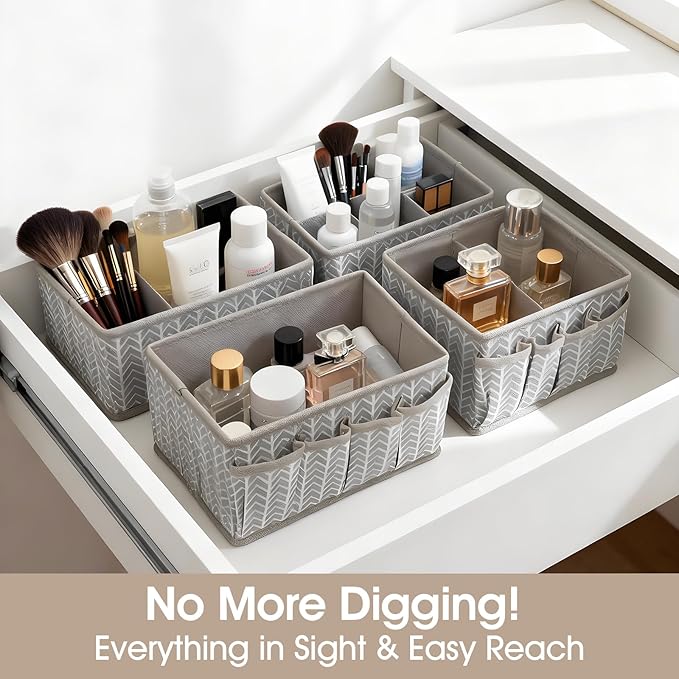 VERONLY Cosmetic Storage Bins Makeup Organizer, Adjustable Multifunction Storage Box Desk Drawer Divider for Makeup Brushes, 