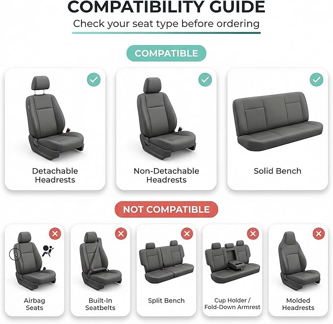 FH Group Automotive Full Car Seat Covers for SUV, Trucks, Sedan and More - Universal Fit Front High Back & Rear Solid Bench D