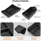 2Pcs Center Console Organizer compatible with Nissan Rogue 2021-2026, Armrest Insert Secondary Tray Lower Console Storage Box, Rogue Interior Accessories, Black ABS Plastic
