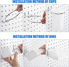 Sieral 64 Pieces Pegboard Bins Pegboard Cups with Hooks and Loops Peg Hooks Assortment Organizer Accessory for Organizing Acc