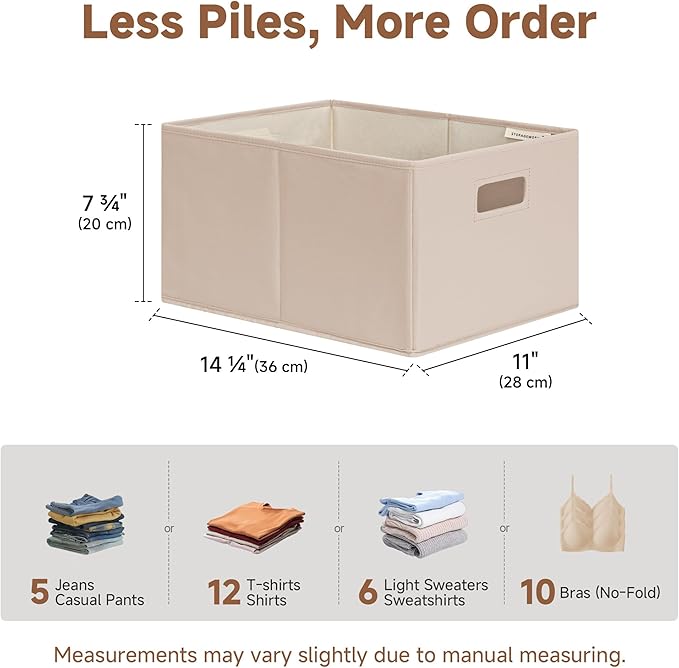 StorageWorks Fabric Storage Bins for Shelves, Closet Organizers and Storage Baskets, Collapsible Storage Bins with Cutout Han