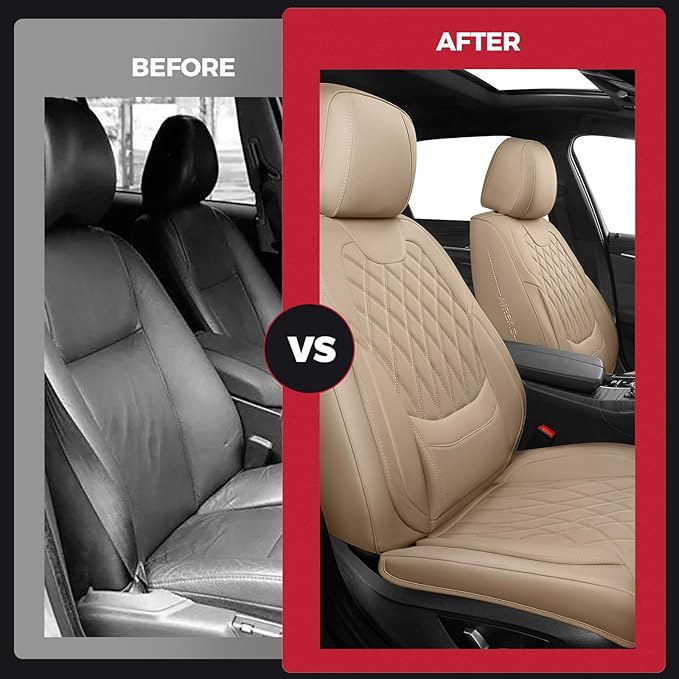 FREESOO Front Car Seat Covers - Luxury Breathable Waterproof Faux Leather Car Seat Cushion Protector with Lumbar Support, Uni