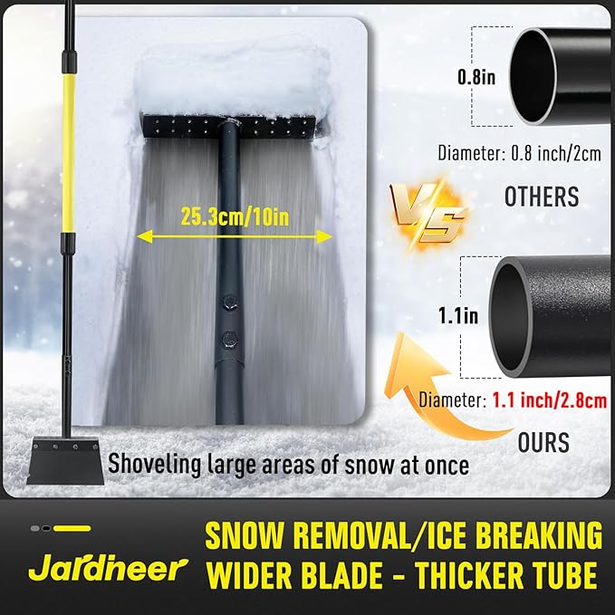 Jardineer Ice Scraper for Driveway, 60" Long Handle Snow Shovel with Thickened Blade, Multifunctional Metal Flat Shovel for Walkway, Garden, Garage Floor and Outdoor Cleaning